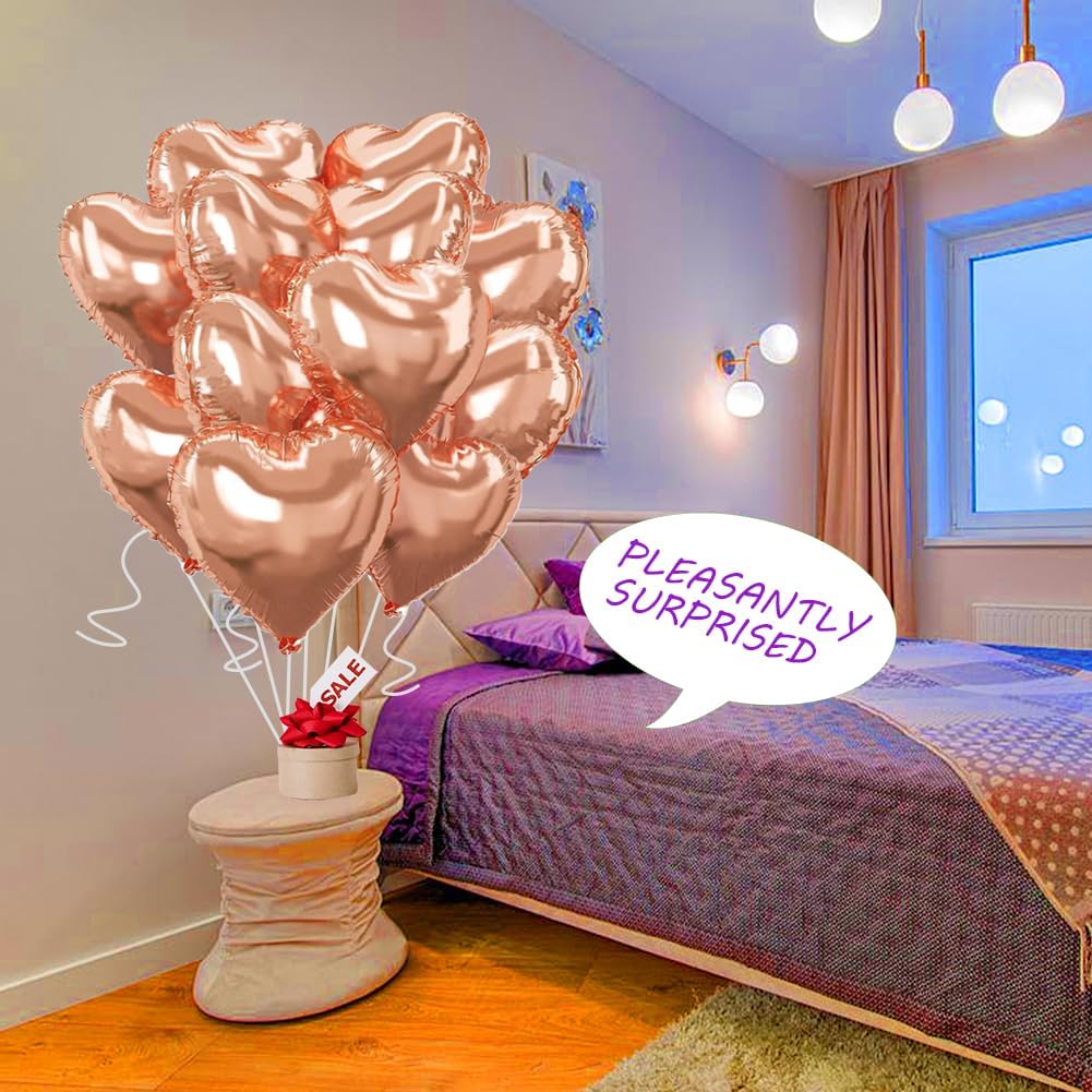 Rose Gold Heart Balloons，18 Inch Foil Mylar Love Heart Shaped Balloons for Anniversary Wedding Engagement Celebration Birthday Party Baby Shower Valentines Decorations(12Pcs)
