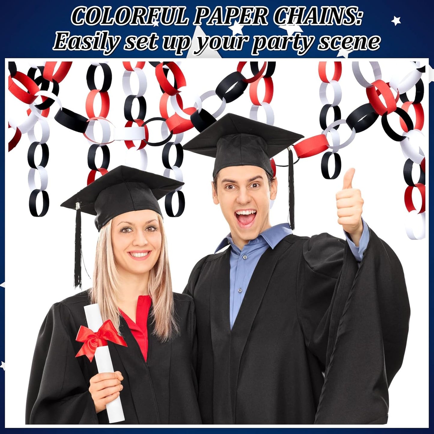 Lincia 600 Sheet Halloween Paper Chain Garland, Construction DIY Crafts Chain Strip for Fall Thanksgiving Party Decor, 1x8 Inch with Double Sided Tape (Red Black)