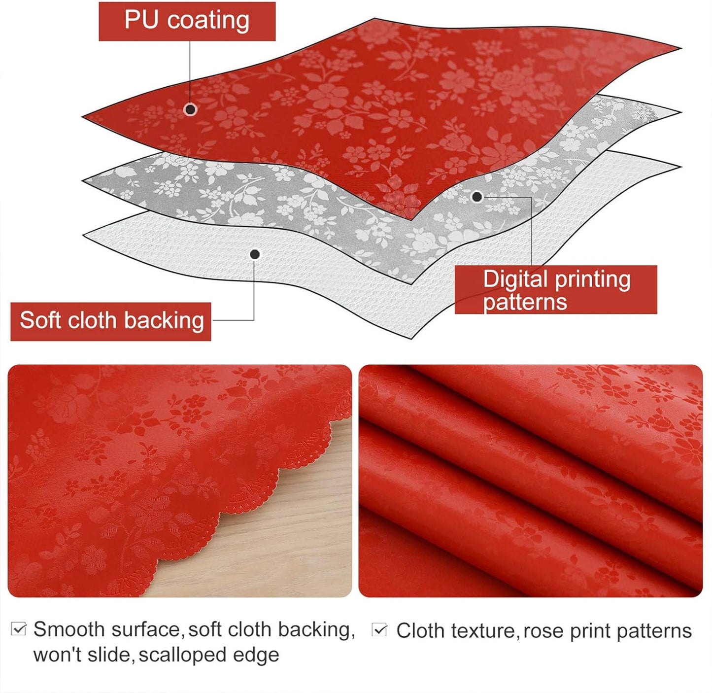 Smiry Rectangle Table Cloth, Waterproof Heavy Duty Vinyl Tablecloths, Wipeable Washable Table Cover for Kitchen and Dining Room (Red, 60" X 140")