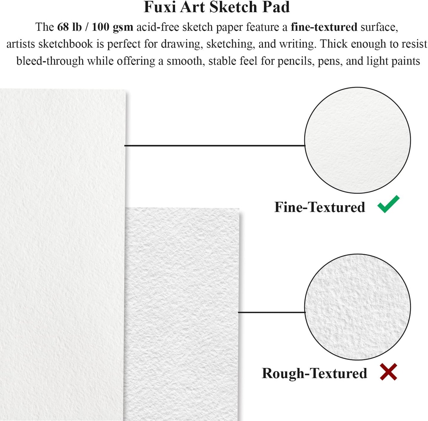 Fuxi 9" x 12" Sketch Book, Top Spiral Bound Sketch Pad, 100 Sheets 68lb/100gsm Acid-Free Drawing Paper, Art Sketchbook for Drawing Pad for Kids Artists & Beginners Professional Art Supplies for Adults