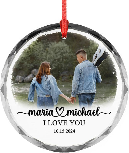 Personalized Couple Photo Ornament – Custom Names, Place & Date Acrylic or Glass Ornament Keepsake 2025
