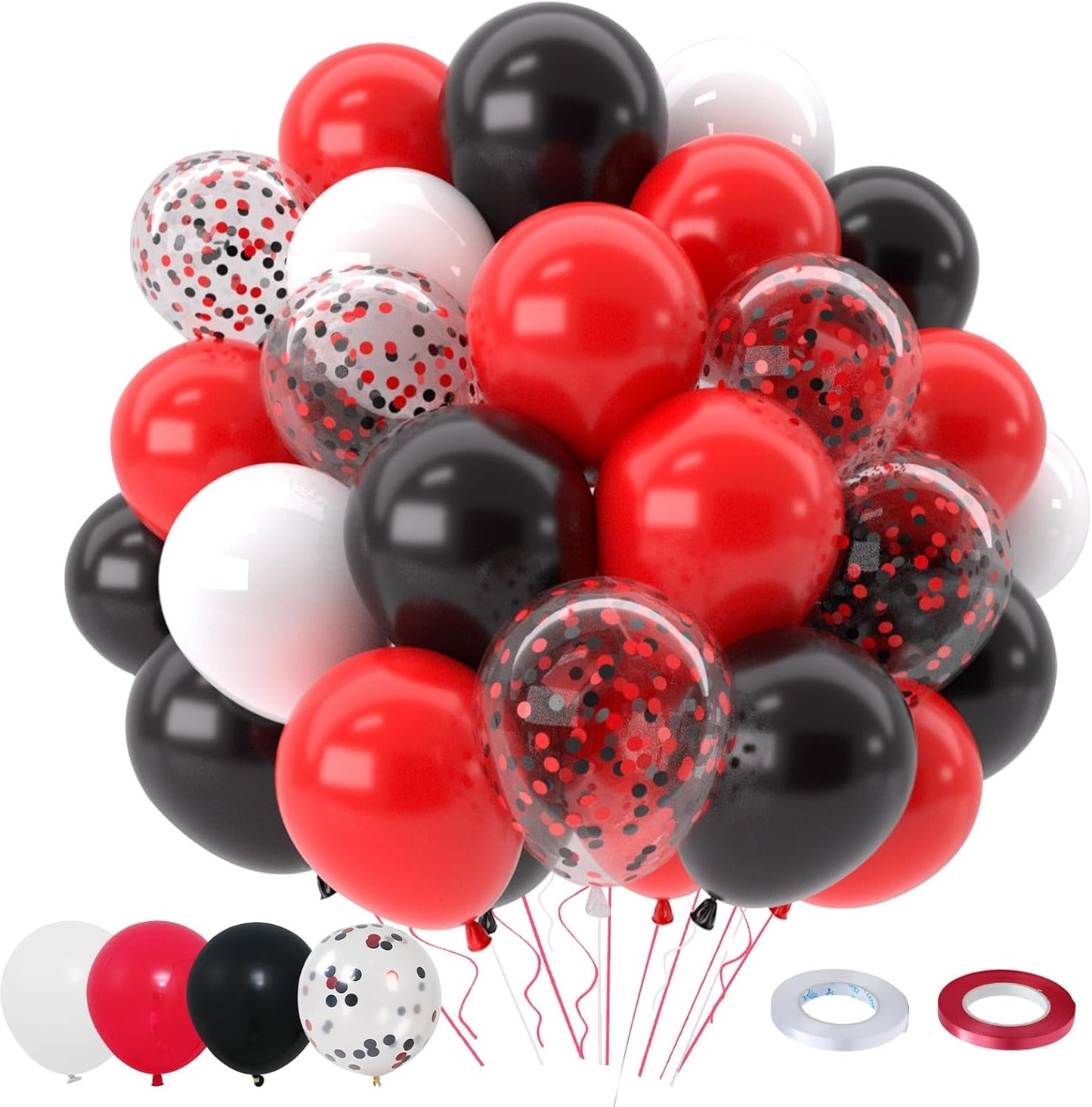 Patimate Red Black Balloons Set, 50 pcs 12 inch Black Red White Confetti Latex Balloons Kit for Graduation Birthday Wedding Baby Shower Retirement Party Decorations