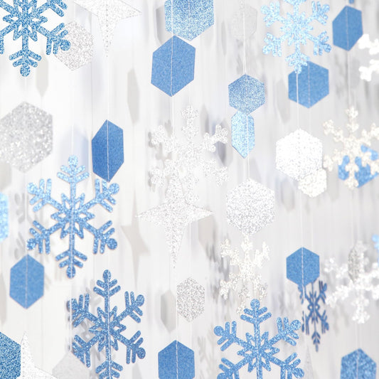 Snowflake-Snow Silver-Blue Christmas Party-Decorations Streamers - 52Ft White Winter Wonderland Frozen Hanging Paper Garland Banner,Birthday Wedding Baby Bridal Shower New Year Supplies Decor Hugtmr