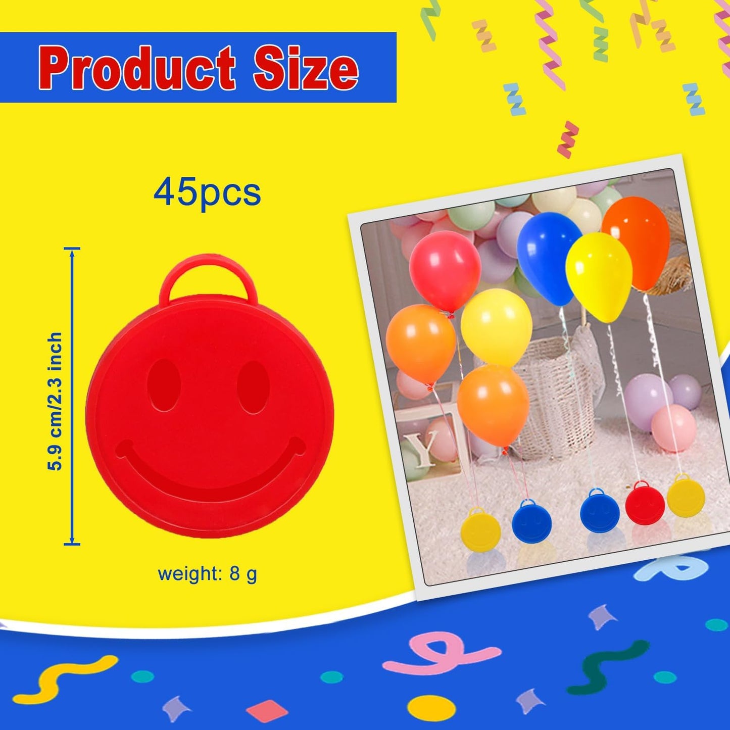 45PCS Balloon Weights Colorful Plastic Heavy Balloon Pendants Wedding Birthday Party Balloons Accessories For Helium Balloon Decoration (Happy)