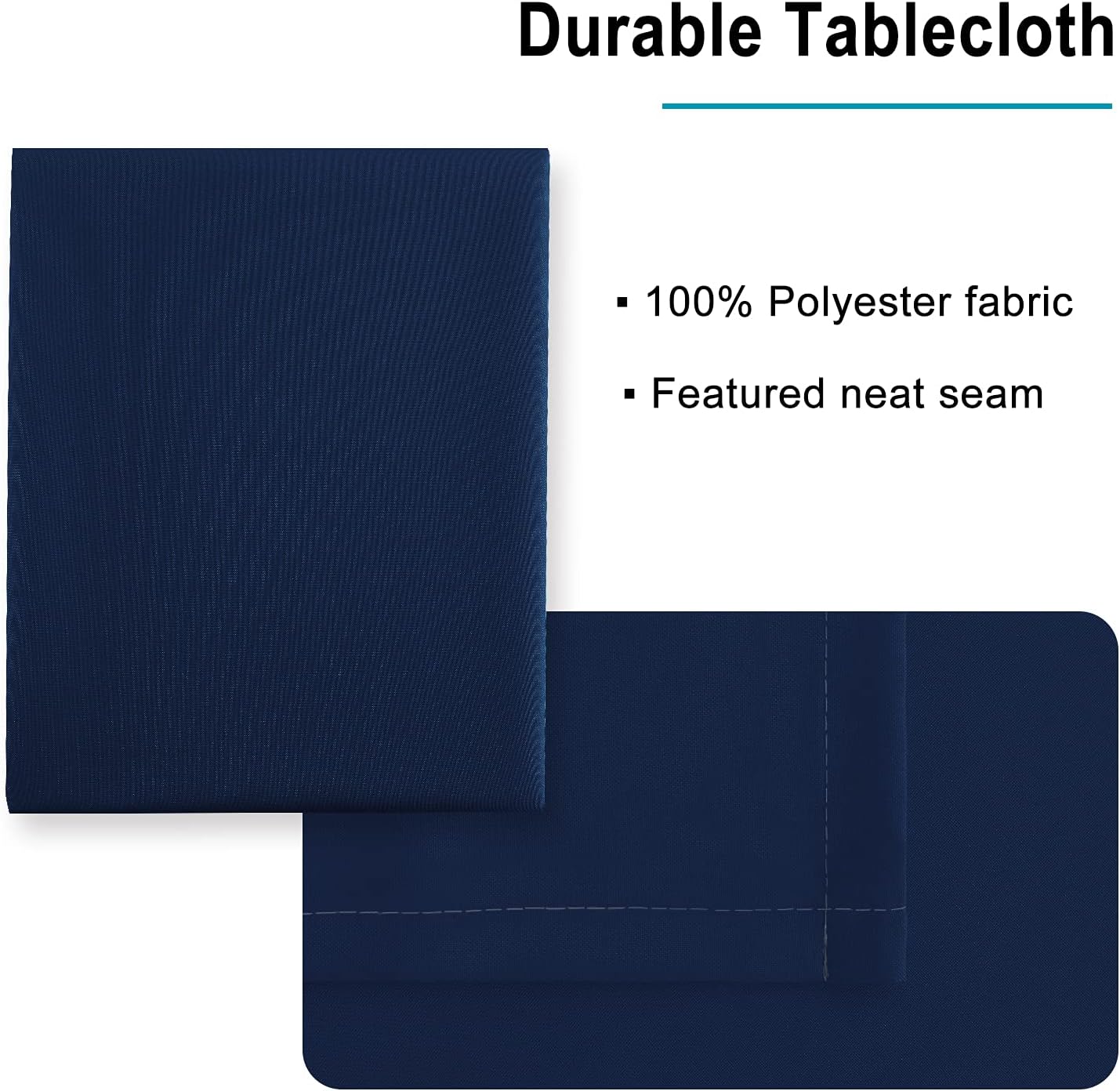 Hiasan Waterproof Tablecloth Rectangle - Washable Fabric Table Cloth for Dining Room Kitchen Birthday Party and Outdoor Use, Navy Blue, 70 x 90 Inch