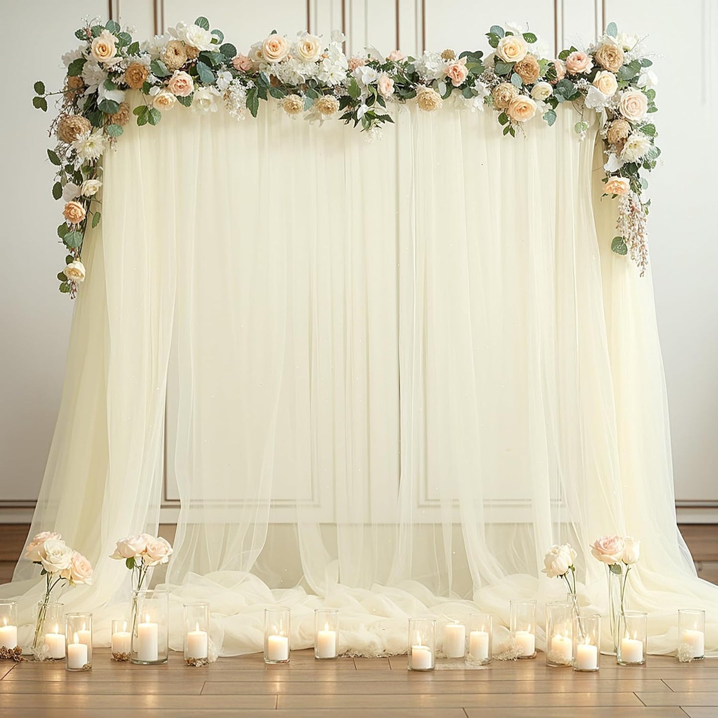 Ivory Tulle Backdrop Curtain for Wedding Parties 10ft x 10ft Sheer Backdrop Curtains for Bridal Shower Birthday Baby Shower Photo Shoot Background Decorations 2 Panels 5ft x 10ft