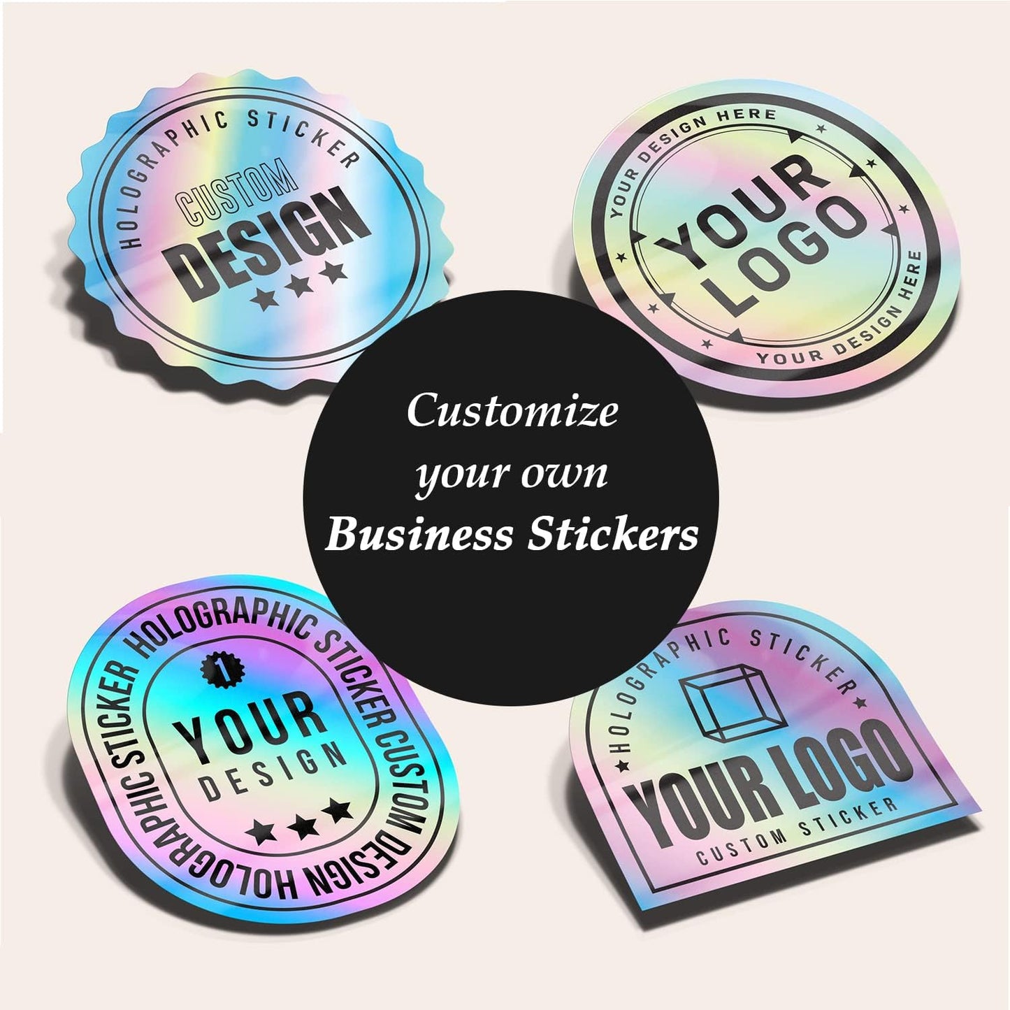 Custom Logo Stickers for Business, Personalised Branding Labels, Any Shape & Size, Waterproof, Glossy Holographic