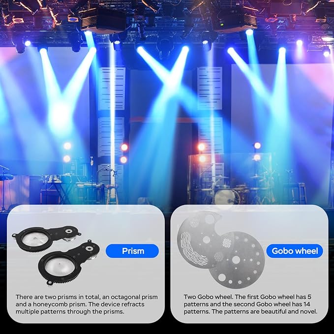 SHEHDS Moving Head Stage Lights 380W 19R Bulb (7500K) 7+5+14Gobos 14 Colors Spotlights 2 Prisms Zoom Wash Effect DMX512 Strobe for Party Disco KTV Bar Show