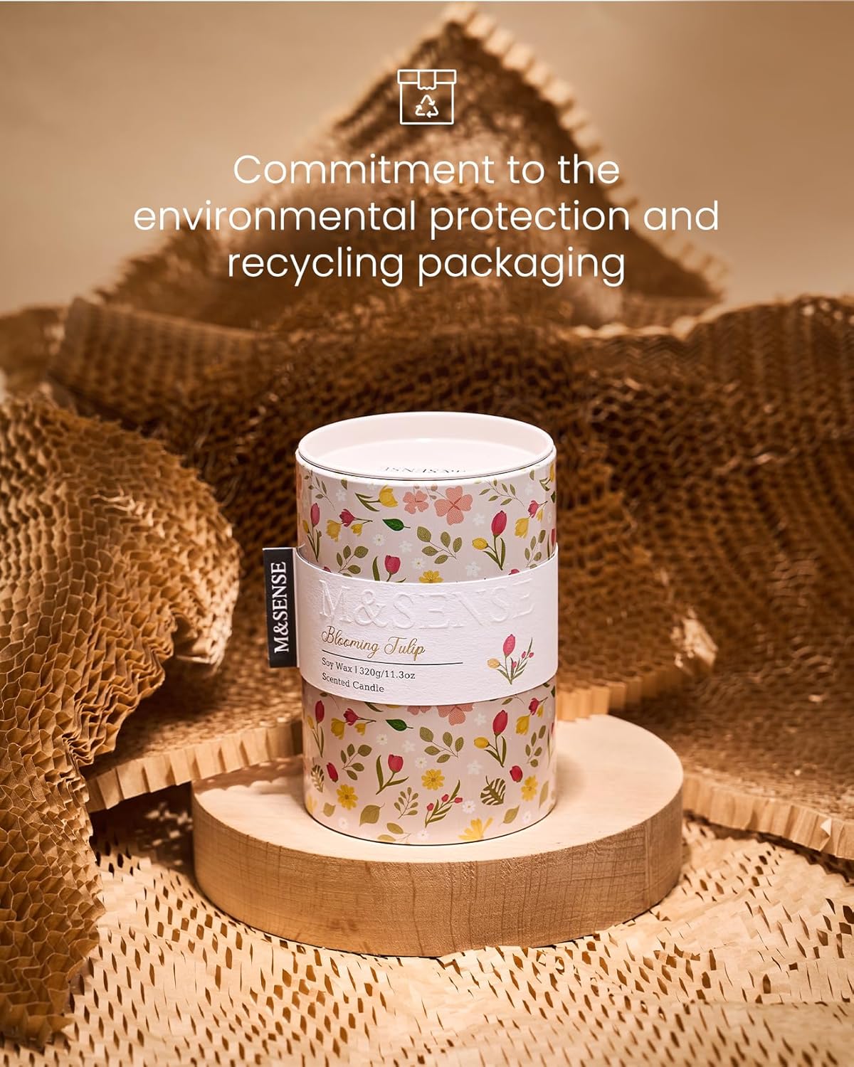 M&SENSE Blooming Tulip Scented Candle, Medium Jar Candle 11.3oz Natural Soy Wax for Home Scented, Floral Candles Gift for Spring Holiday, Up to 70 Hours Burning Long-Lasting Fragrance