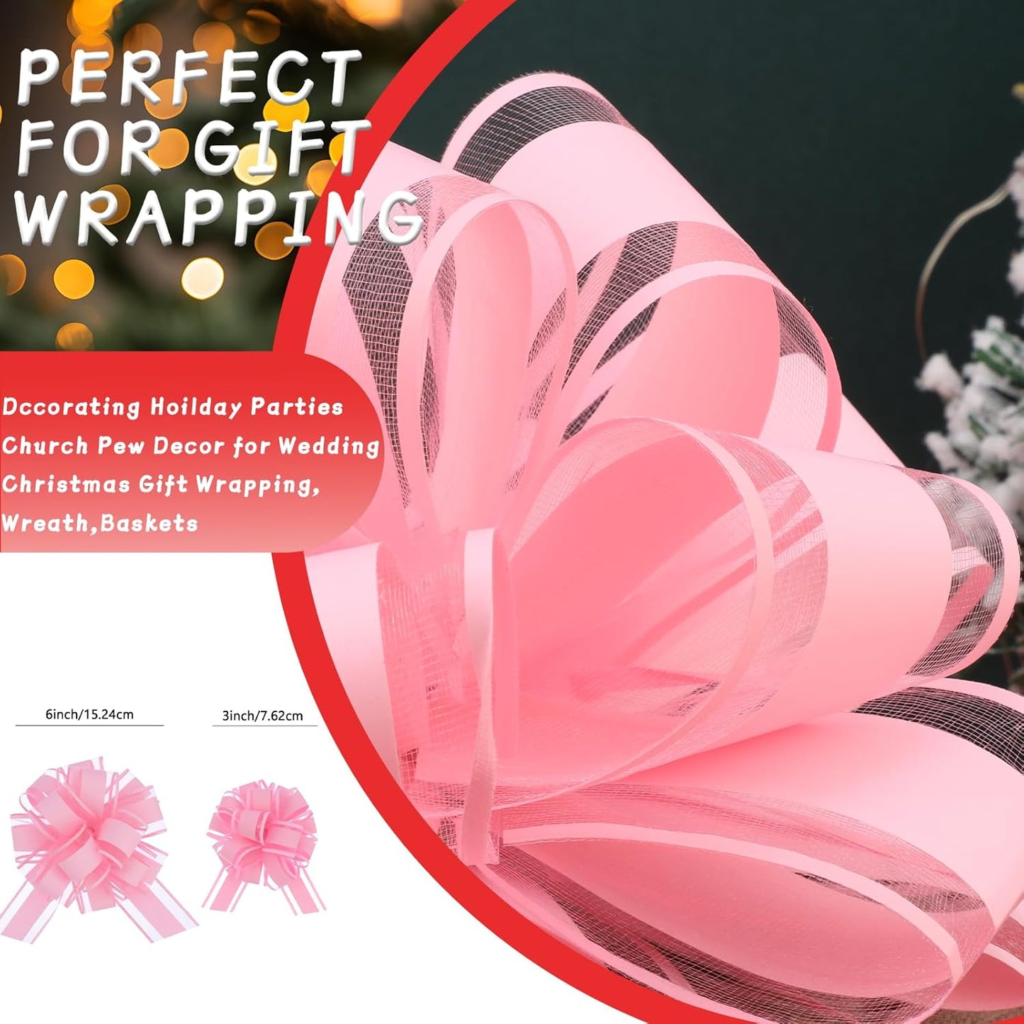 40 Pieces 6 Inches and 3 Inches Pull Bow Wrapping Pull Bow Ribbon Pull Bows for Wedding Baskets,Large Bows for Presents. (Pink)