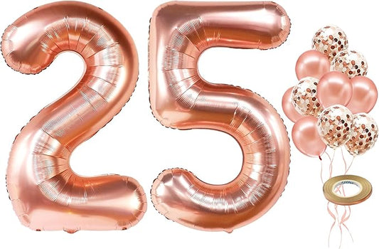 KatchOn, Rose Gold 25 Balloon Numbers - 40 Inch | 25th Birthday Decorations for Women | 25th Birthday Balloons Rose Gold for Party Decor | 25 Birthday Balloons | 25th Happy Anniversary Decorations