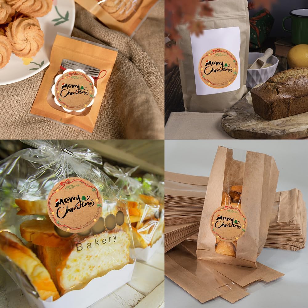 100-1000pcs Custom Stickers Merry Christmas Stickers Personalized Labels Adhesive Xmas Decorative Envelope Seals Stickers for Cards Gift Boxes(Round Kraft-7)