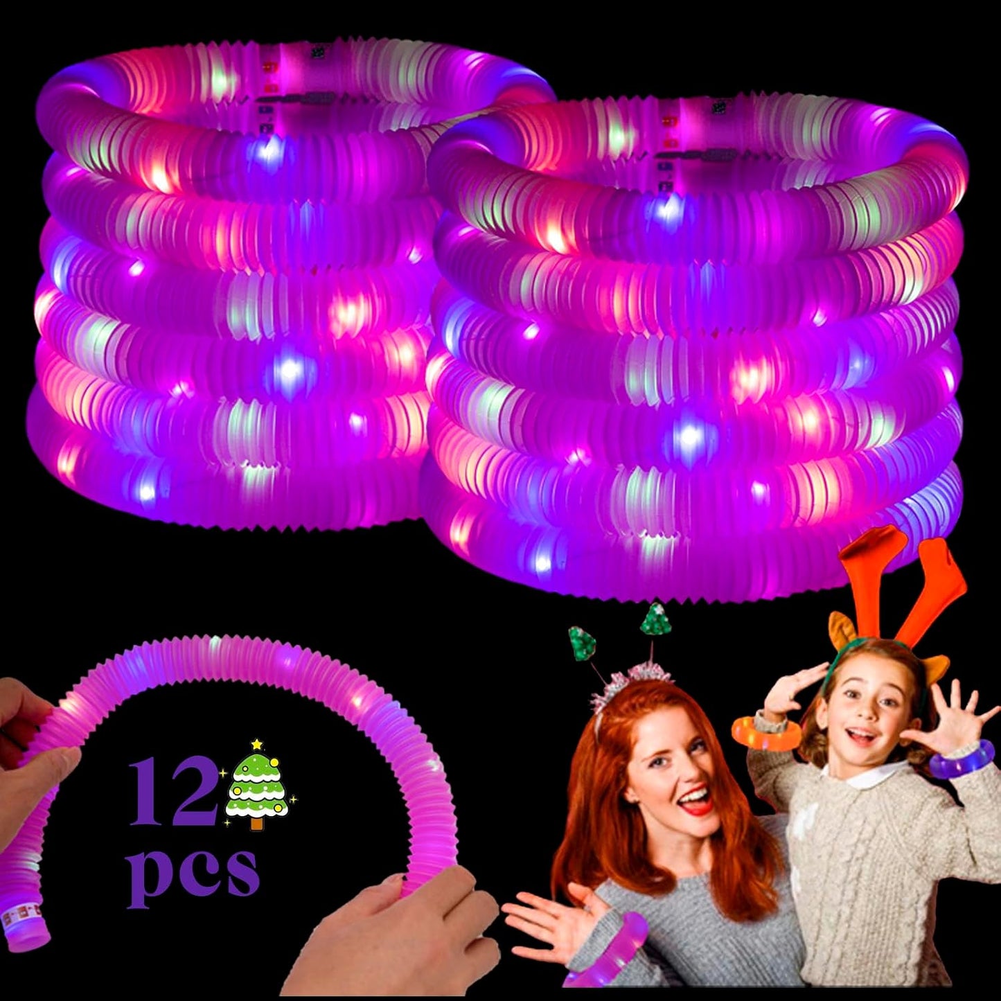 Pink 12 Pack Light Up Party Favors Supplies,Bulk Glow Sticks Bracelet,Necklace Accessories for Kids,Birthday Return Gifts Treats,Easter Basket Goodie Bag Stuffer Fillers for Boys Girls