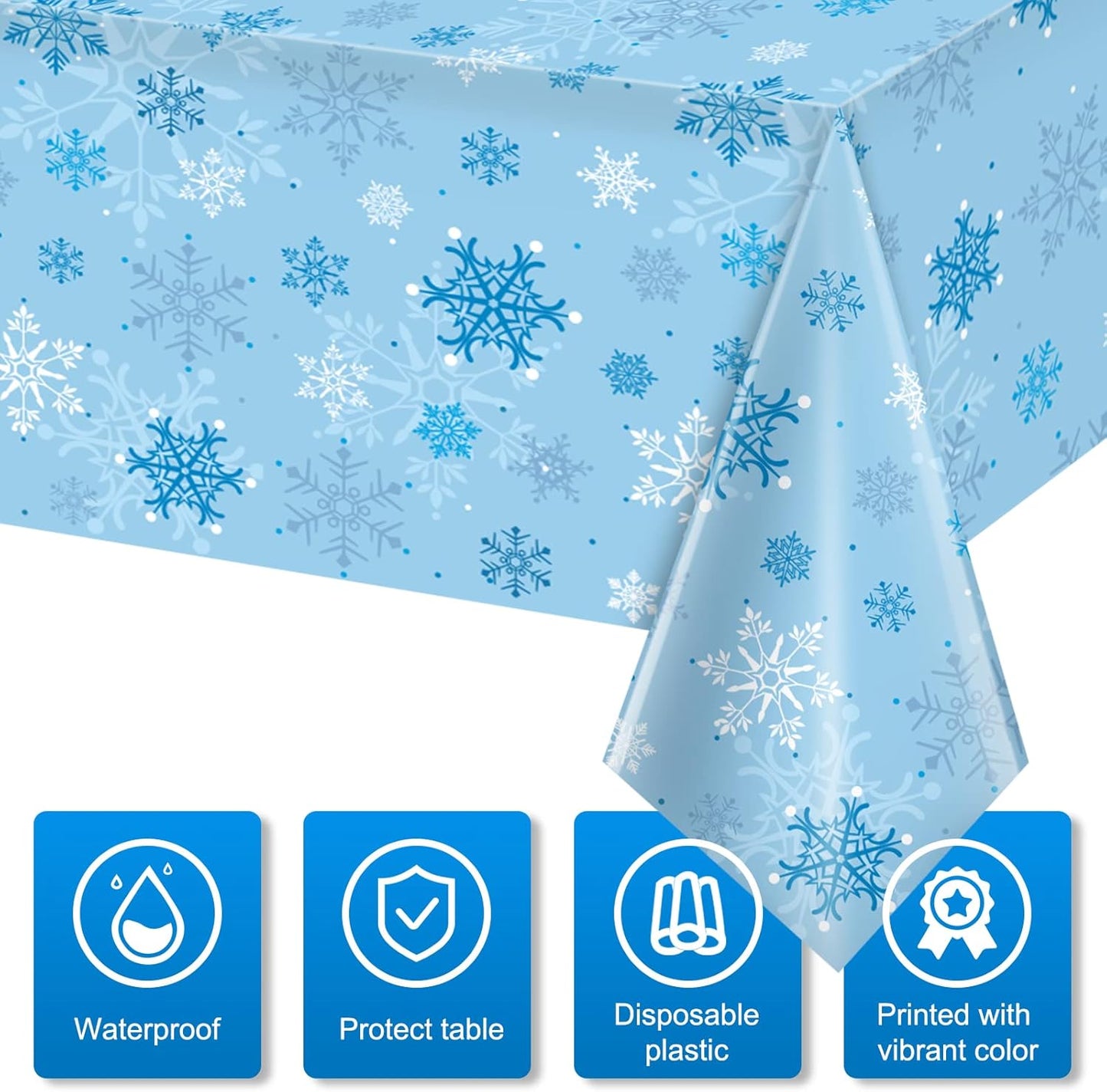 12 Pieces Christmas Snowflake Party Tablecloth Decorations,Plastic Ice Blue and White Winter Wonderland Table Cover for Winter Christmas Birthday Holiday Party Decorations and Supplies,54x108 inch