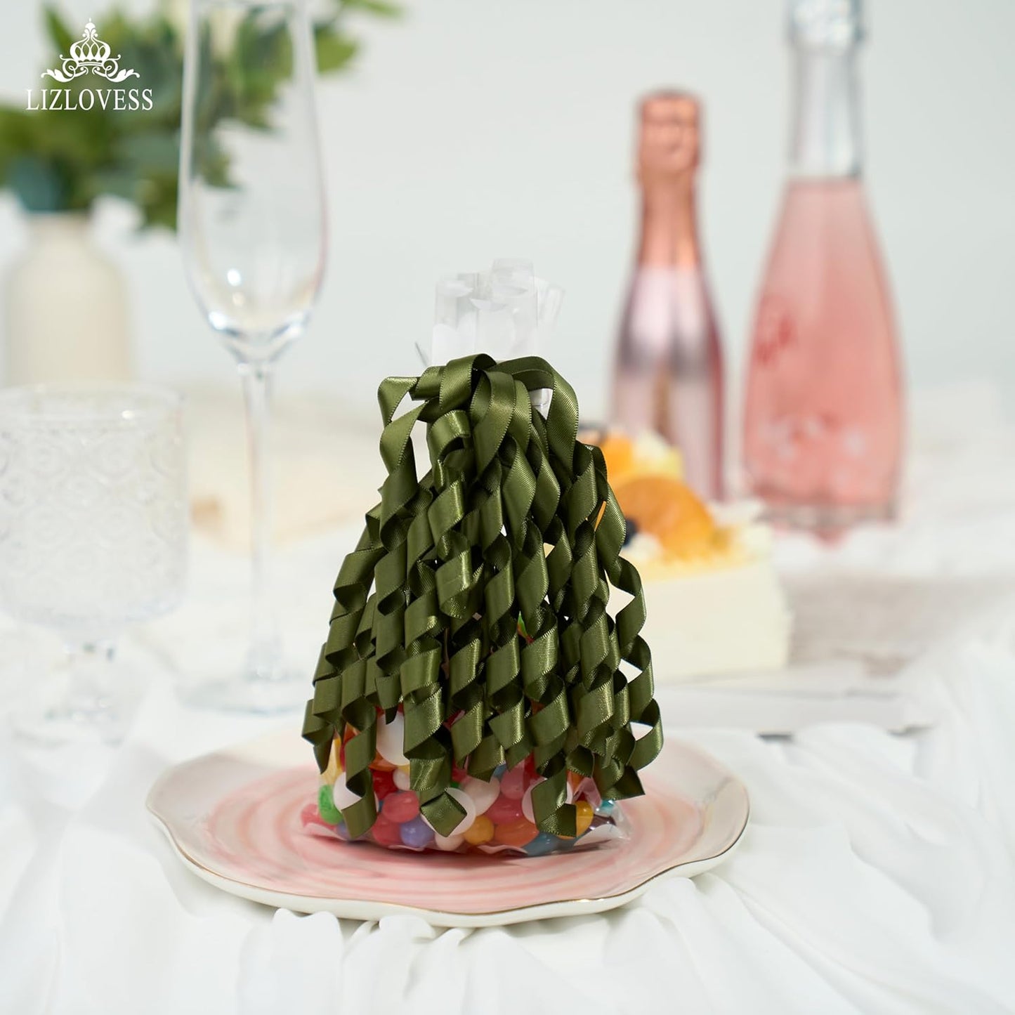 6 Inch Moss Curly Bows for Gift Wrapping Set of 6, Self Adhesive Bows Olive Green Gift Bows for Presents, Satin Ribbon Bows for Birthday, Wedding, Christmas, Bridal Shower