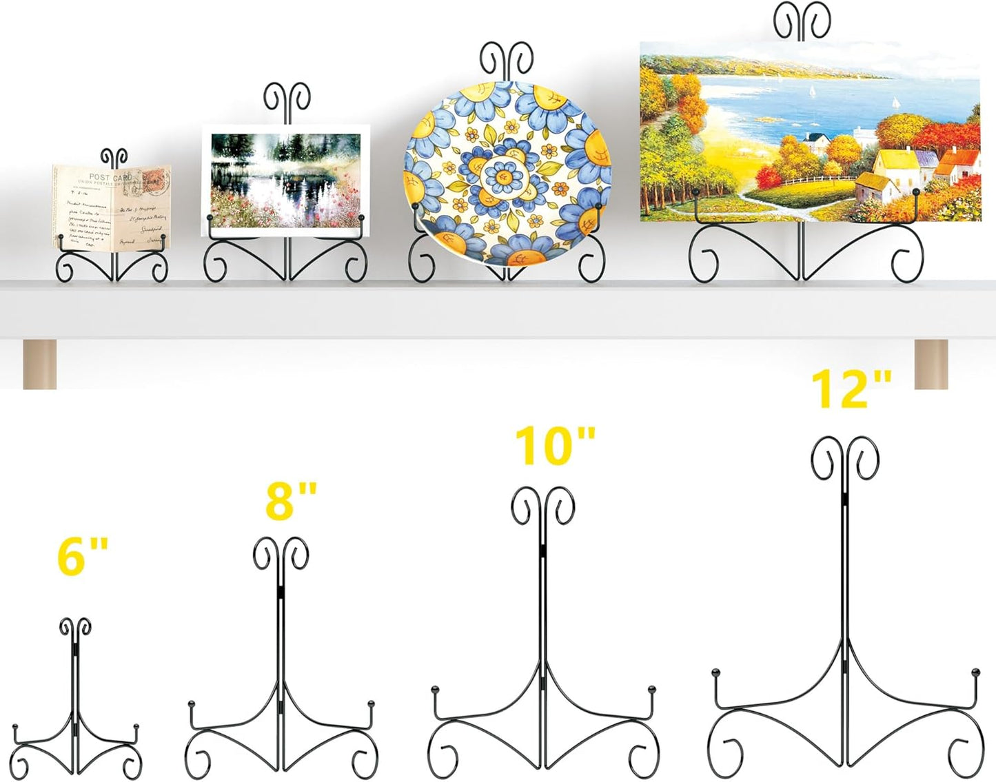 Iron Plate Stand for Display with Folding Design, Picture Stands for Tables, 12 Inch Large Easels for Displaying for Book, Art Piece, Photo and Platter, 12’’ Black