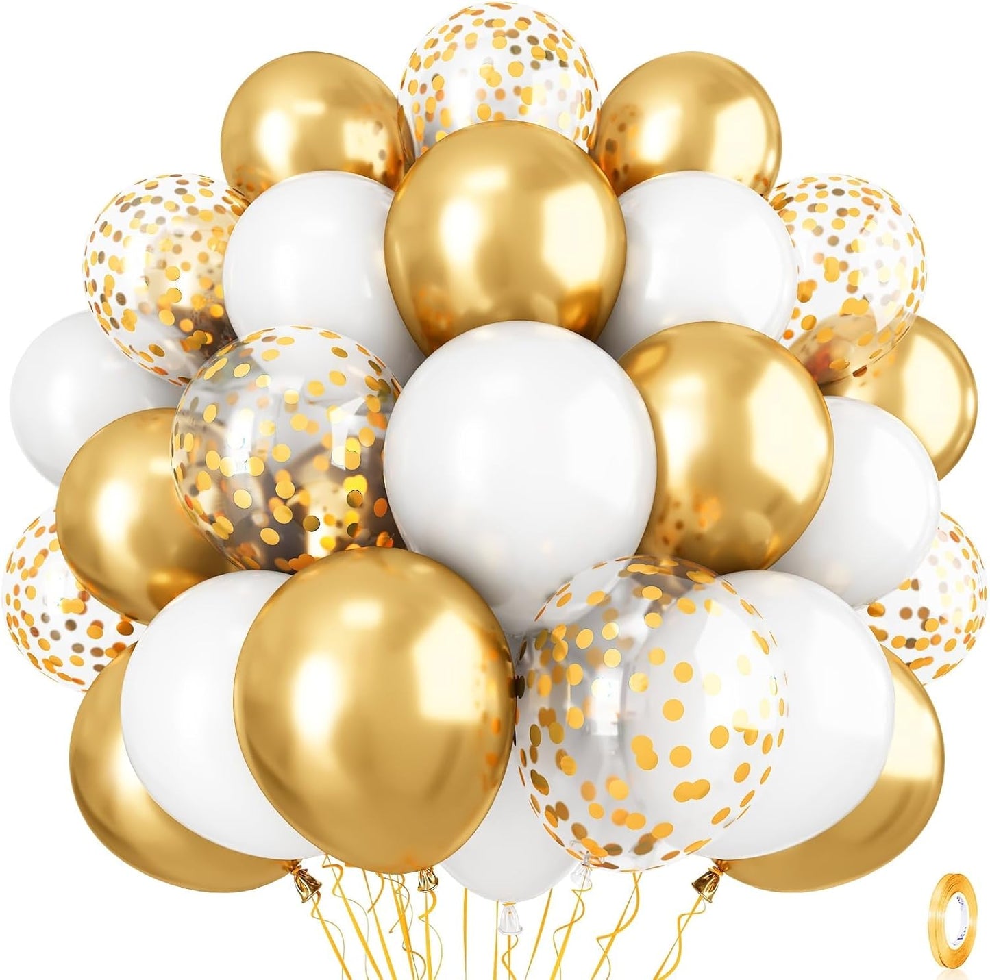 Metallic Gold Balloons Set, Pack of 35 12 Inch White Gold Confetti Latex Balloon, Gold and White Birthday Party Balloons for Women Girls Wedding Engagement Baby Bridal Shower Party Decorations