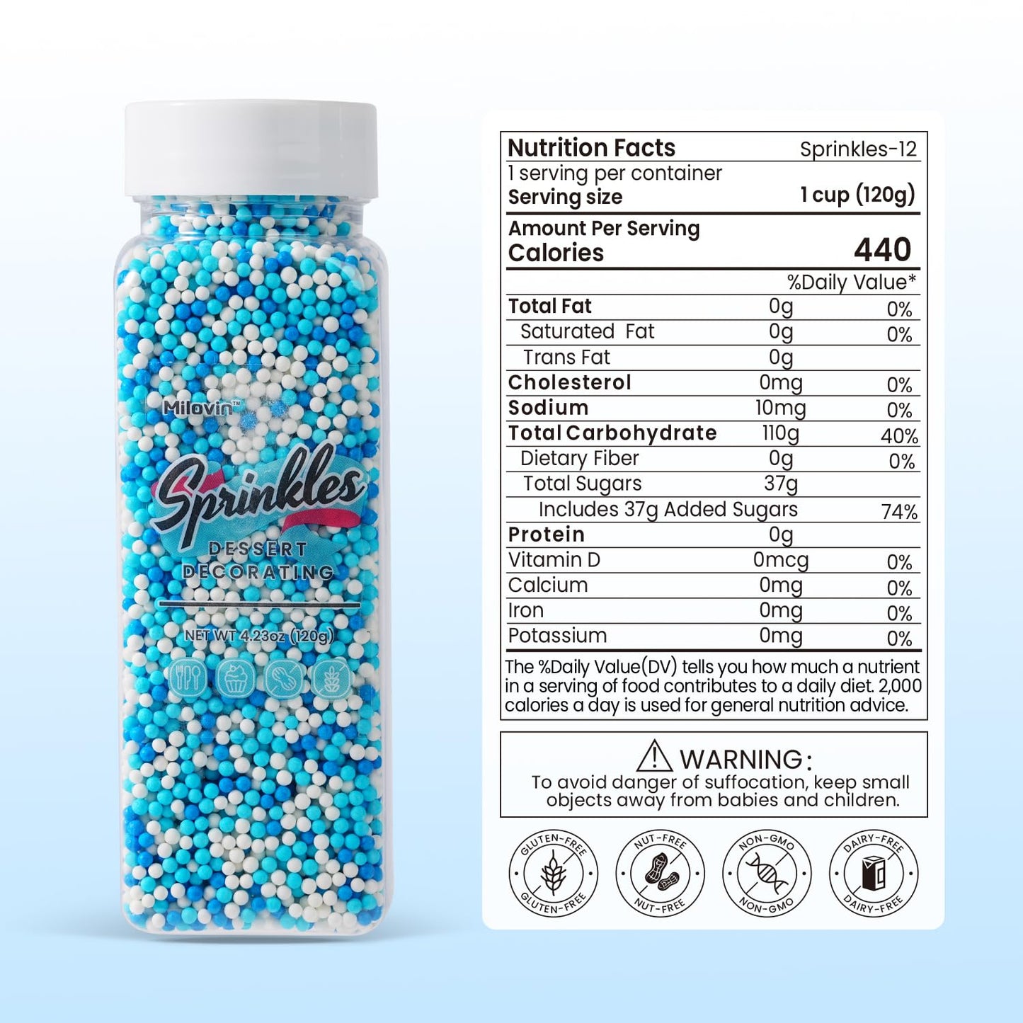 Blue Edible Pearl Sprinkles 2mm, Blue and White Sprinkles, Nonpareils Sprinkle for Cupcakes, Cakes, Donuts, Cookies, and Ice Cream(120g/4.23oz)