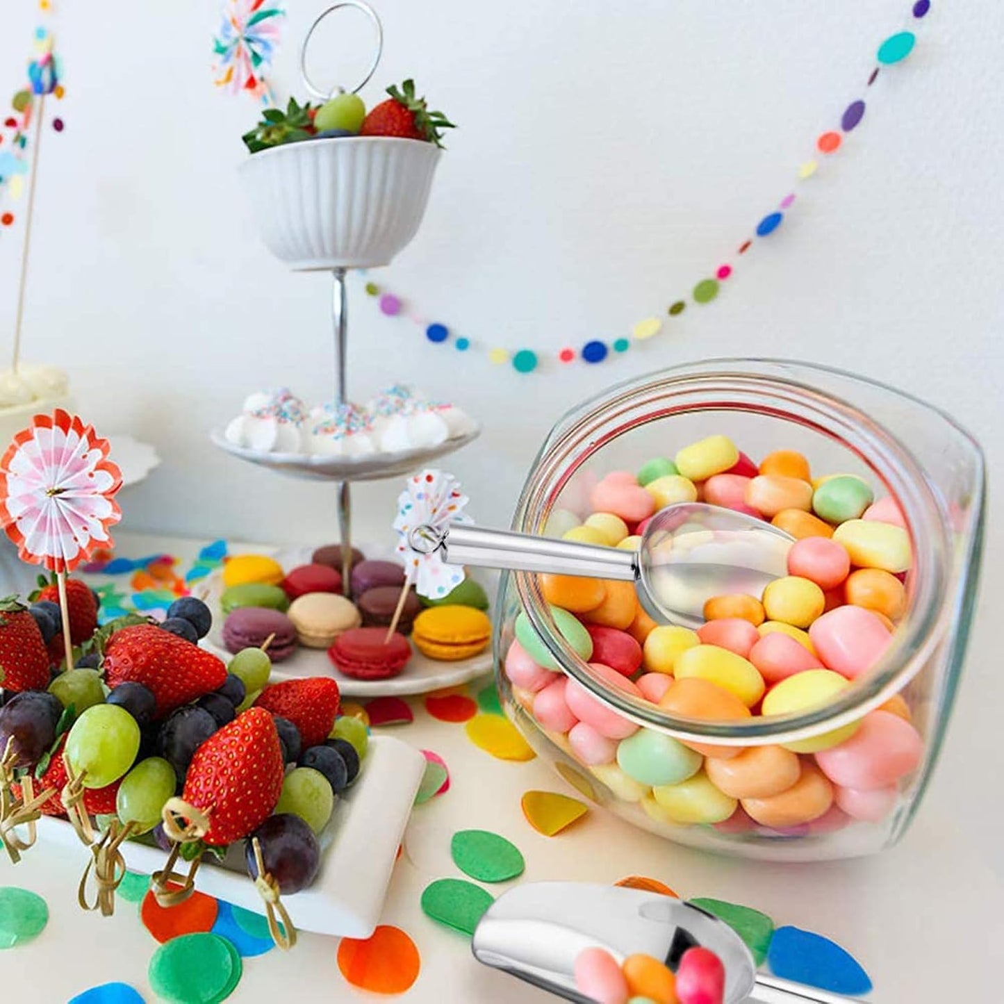 P&P CHEF Canister Scoop Set of 3, Ice Candy Scoop, Stainless Steel Multipurpose Food Scooper for Buffet Jar Freezer, Mirror Finish & Dishwasher Safe, Silver, 3+3+3 Oz