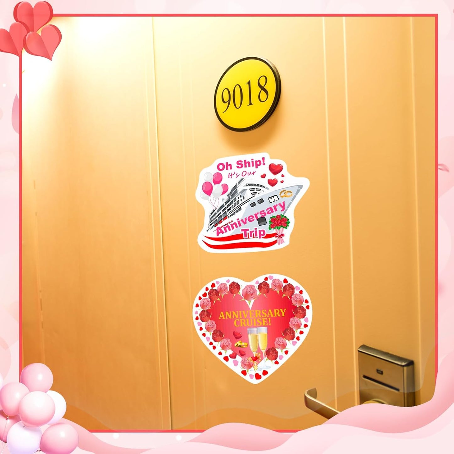 Hoteam 4 Pcs Anniversary Cruise Door Decorations Magnetic Large Happy Anniversary Cruise Ship Door Magnets Funny Waterproof Nautical Magnets for Carnival Cabin Stateroom Fridge Car