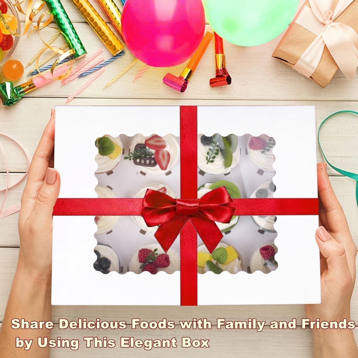 26-Set Cupcake Boxes Hold 12 Standard Cupcakes, Food Grade Cupcake Holders Bakery Carrier Boxes with Windows and Inserts for Cupcakes, Muffins and Pastries (White-26 Pack)