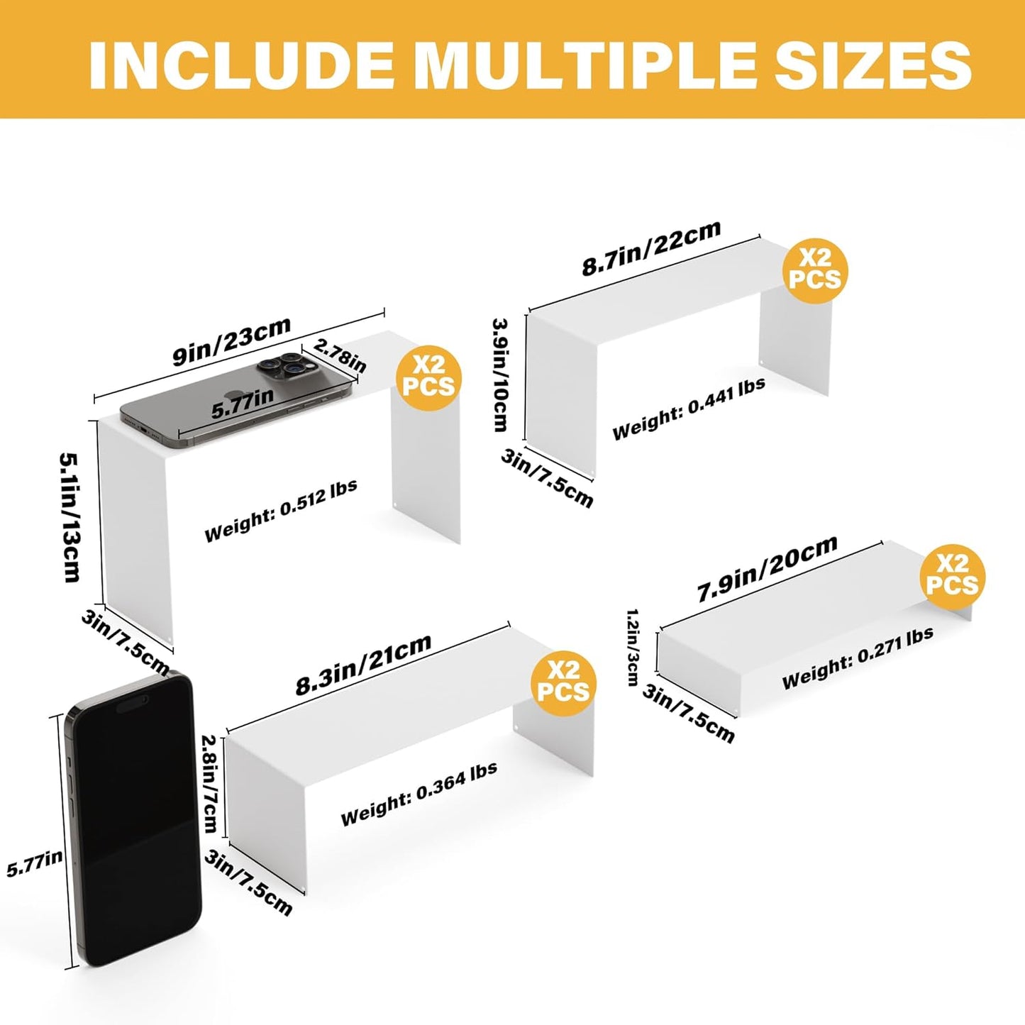 Black Matte Metal Display Stand,8 Pcs 2 Set Display Risers, Metal Rectangular Display Shelf for Showcase, Dessert, Toys, Perfume (8Pcs-Black, L7''x8''x9'')