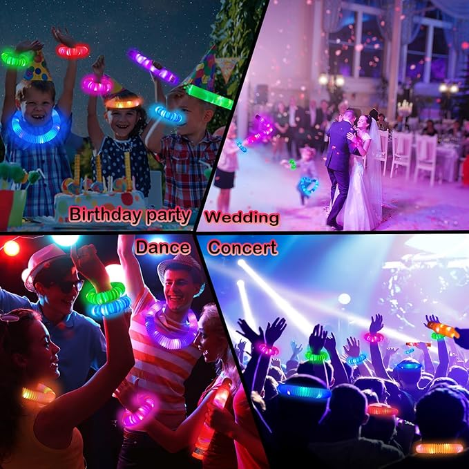 24 PCS Light Up Party Favors Supplies for Kids 4-8-12,Bulk Glow Sticks Bracelet Necklace Accessories Decorations for Toddlers,Valentines Mardi Gras Birthday Goodie Bag Stuffers Gifts for Boys Girls