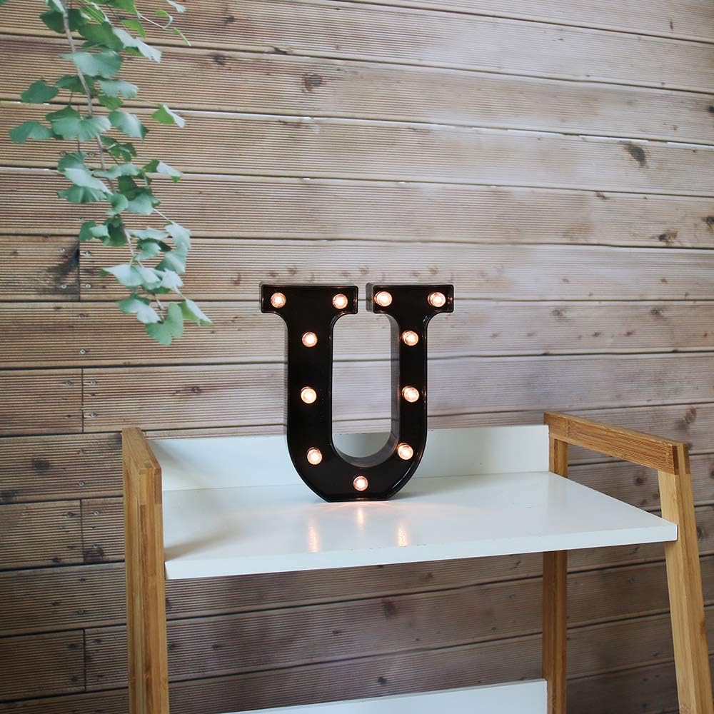 OYCBUZO Light Up Black Alphabet Marquee Letters Sign LED Marquee Number Lights Sign for Night Light Home Bar Christmas Lamp Birthday Party Wedding Decoration U