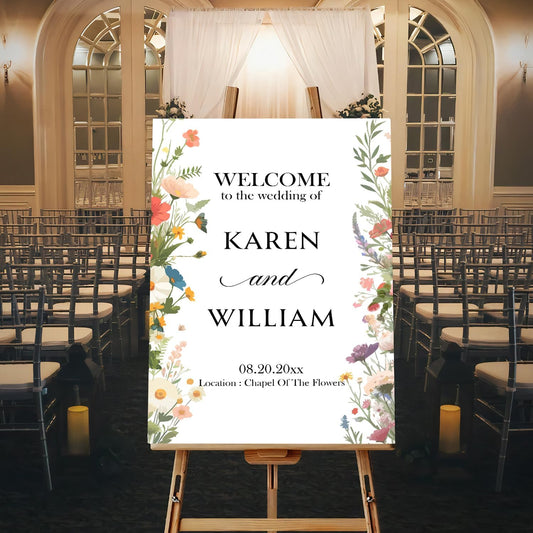 Personalized Wildflower Wedding Welcome Sign, Floral Personalized Sign for Reception, Printed Wedding Decoration