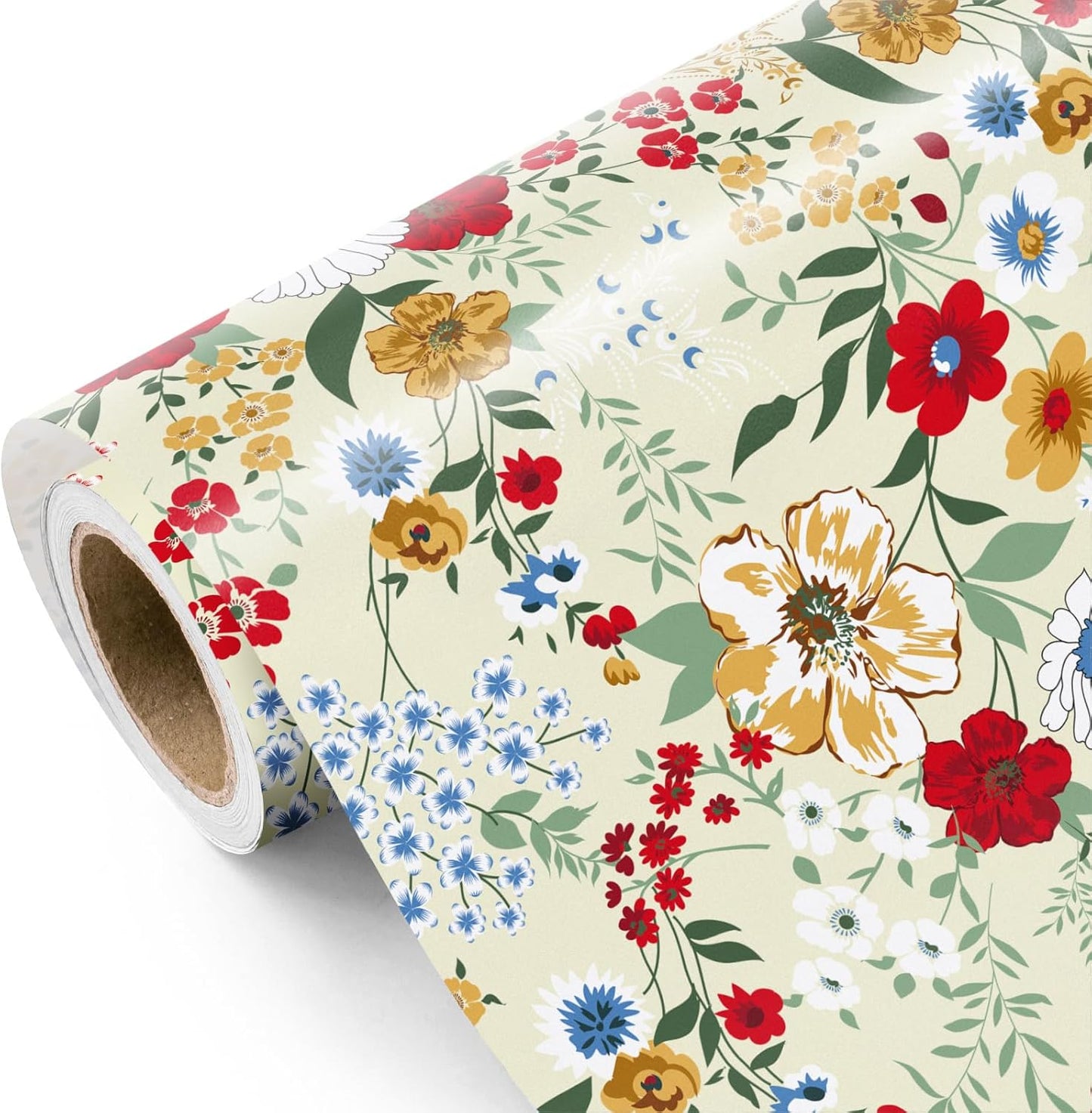 WRAPAHOLIC Floral Wrapping Paper Roll - Mini Roll - 17 Inch x 9.8 Feet - Wild Flower Wrapping Paper, Perfect for Girls Women Birthday, Wedding, Bridal Shower