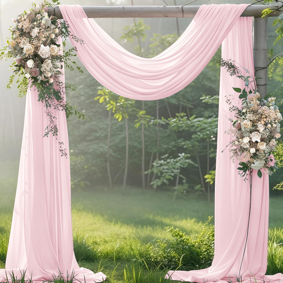 Blush Pink 2 Panels Wedding Arch Draping Fabric 29" x 20Ft Sheer Drapes Outdoor Curtain for Wedding Party Baby Bridal Shower Arch Ceiling Backdrop Decor