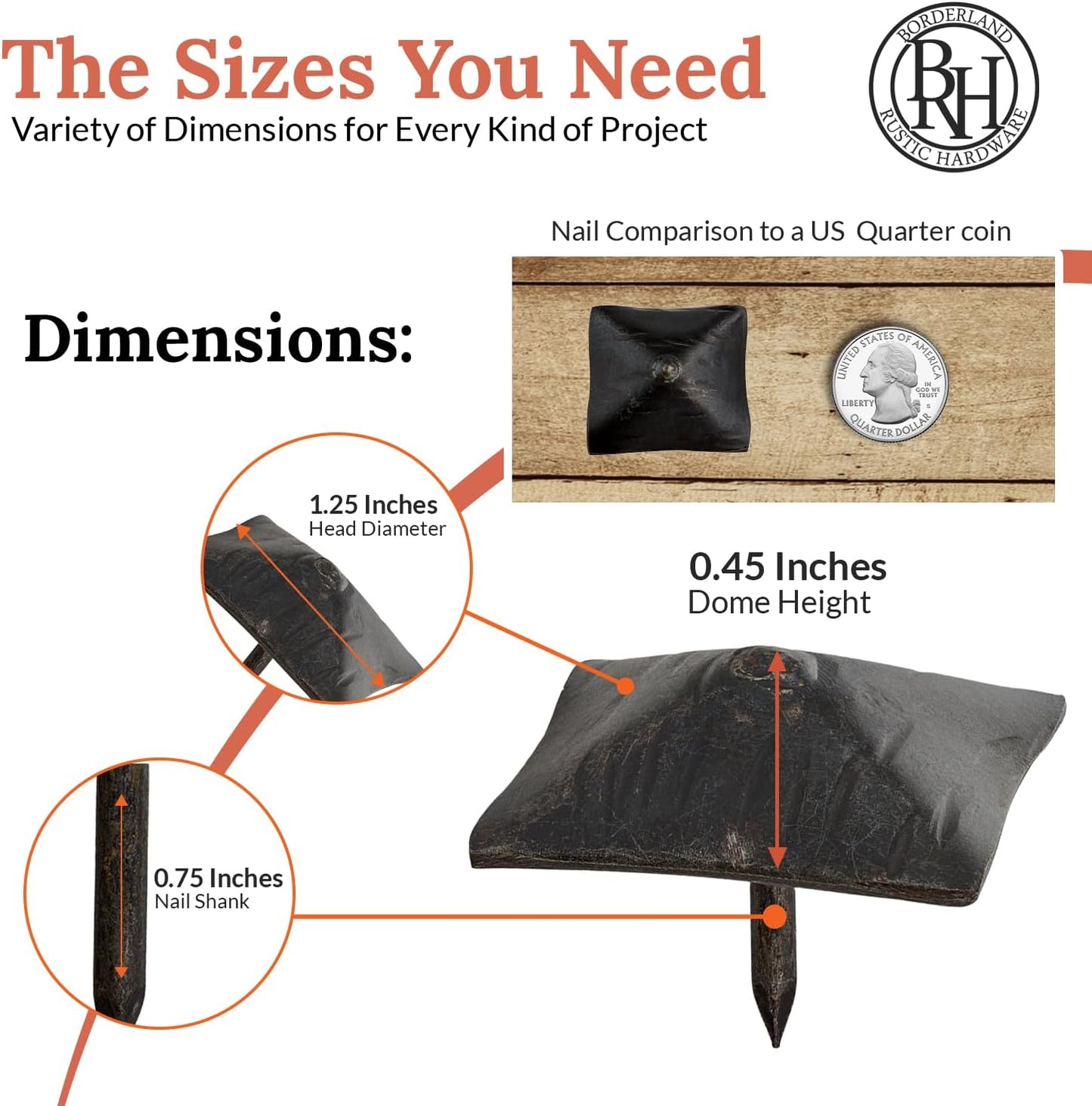 25 Pack 1.25" Square Head Iron Clavos Decorative Nails – Sealed Unfinished – Handmade Rustic Square Fasteners for Farmhouse Shutters, Barn Doors, Shutters, Gates – Ornamental Wood Accent