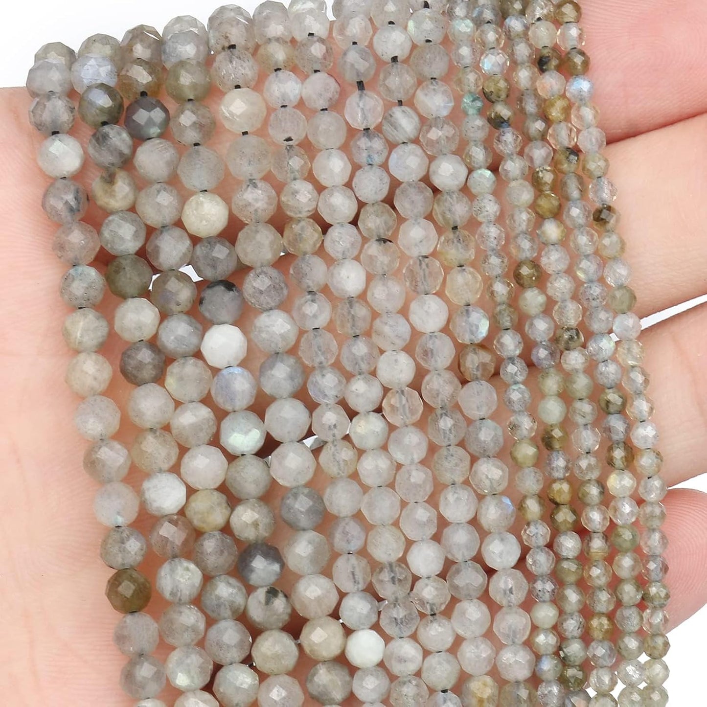 Song Xi 180pcs 2mm Natural Gray Labradorite Gemstone Beads Faceted Round Loose Stone Beads for Jewelry Making