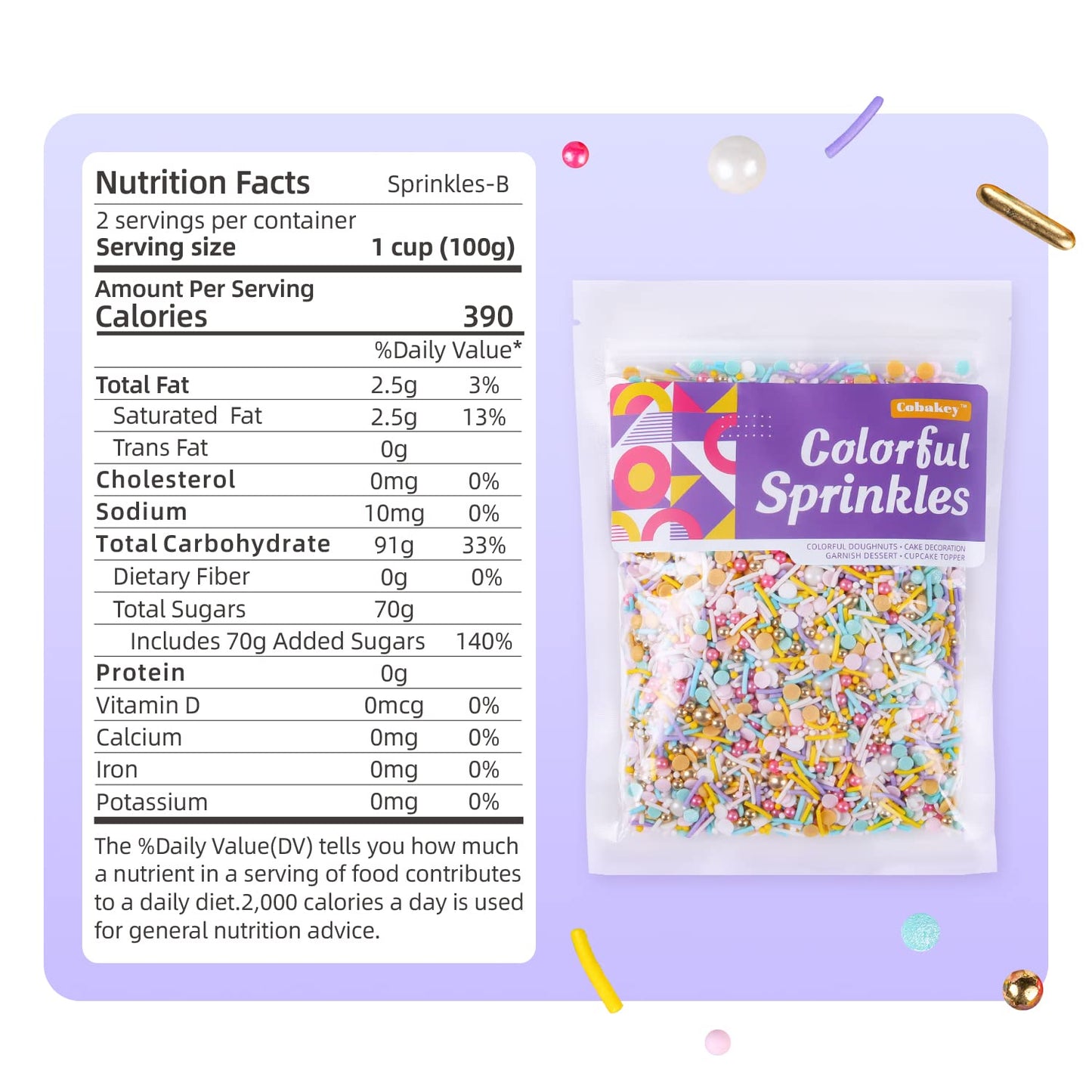Rainbow Sprinkles for Cake Decorating 7ounce Cake sprinkles for Cupcakes Topper, Cookie Candy Decorations - Metallic Gold Sprinkles Sugar Pearls, Jimmies for Birthday wedding Celebrations Party
