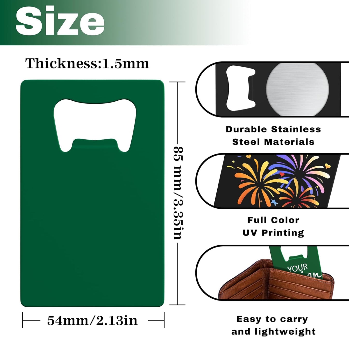 4-100 Pcs Personalized Bottle Opener, Custom Stainless Steel Credit Card Bottle Opener, Full Color Print for 6 Color, Design Your Text Logo for Bar, Wedding, Anniversaries, Party (Green)