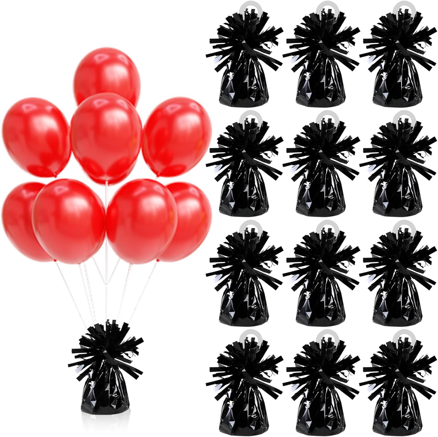 12PCS Balloon Weight Metallic Heavy Solid Balloon Pendant Pack Holder For Table Centerpieces Birthday Wedding Chrismas Party Decoration (Black)