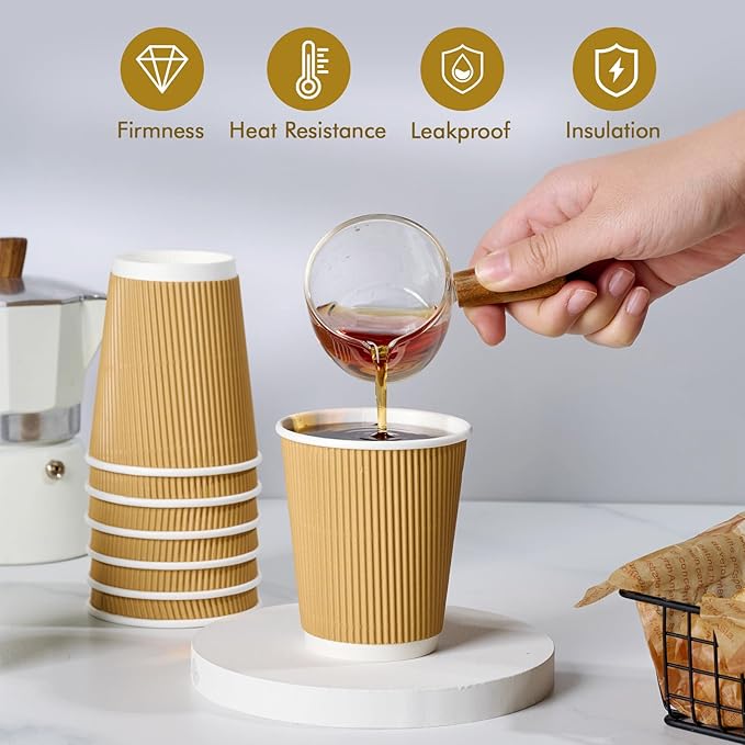 500 Pack 8 oz Coffee Cups, Insulated Ripple Wall Hot Coffee Cups for Home, Office, Hotel, Meetings, Parties