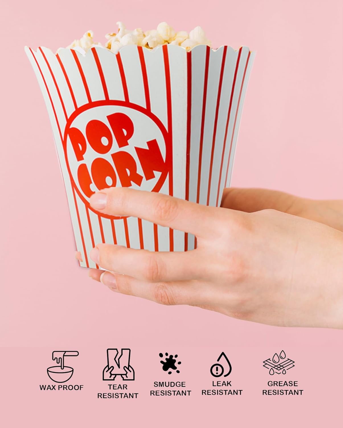 25 Pack Popcorn Boxes Movie Night Popcorn Bags for Party Red and White Popcorn Bags for Popcorn Vintage Snack Box Concession and Carnival Party Supplies, Individual Popcorn Bucket Containers (25)