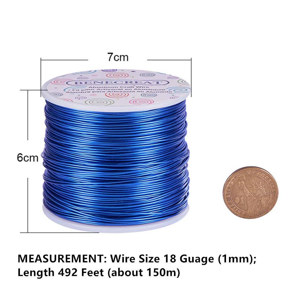 BENECREAT 18 Gauge Jewelry Craft Aluminum Wire 492 Feet Bendable Metal Sculpting Wire for Craft Floral Model Skeleton Making (Blue, 1mm)