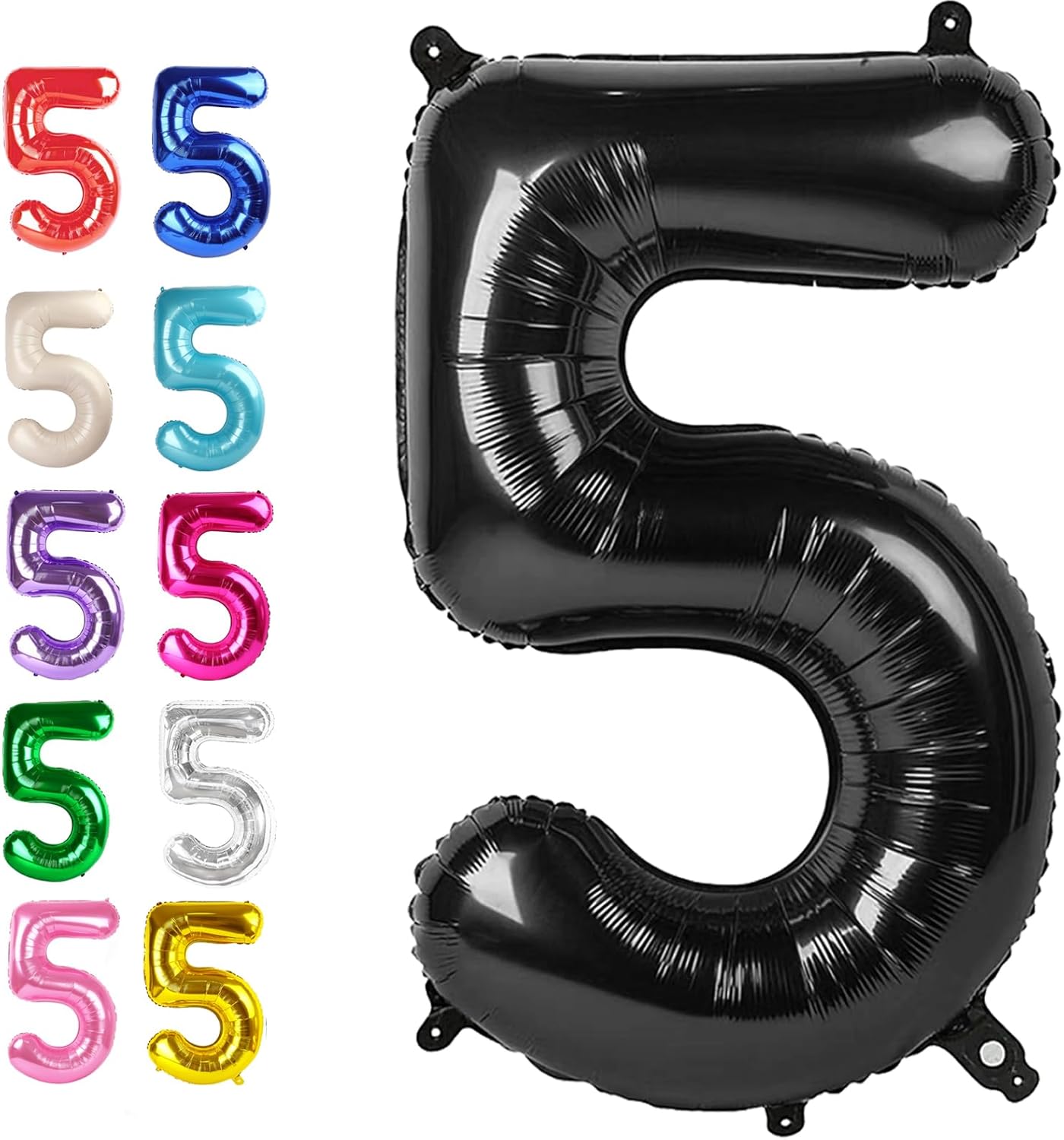 Black 40 Inch Large Number 5 Birthday Balloon, Five 5th 15 25 35 50 55 Birthday Decorations, Foil 5 Mylar Helium Numbers 5 Balloons Girl Boy Anniversary Party Supplies