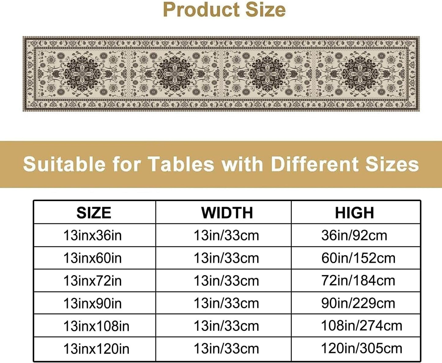 Boho Vintage Elegant Table Runner Farmhouse for Home Farmhouse Kitchen Table Dining Coffee Room Garden Party Wedding Decor 13x120in