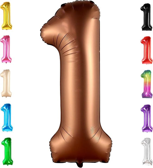 KatchOn, Brown 1 Balloon Number - 40 Inch, Helium Supported | Foil Brown One Balloon for Safari brown Birthday Decorations | One Happy Camper Balloons | Anniversary Decorations