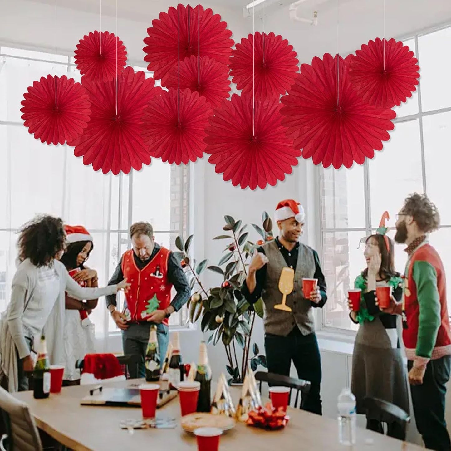 20 Pcs Red Hanging Paper Fan, Hanging Honeycomb Round Paper Fans for Weddings, Birthdays, Christmas, Baby Showers, Classroom, Events Ceiling Party Supplies Decorations
