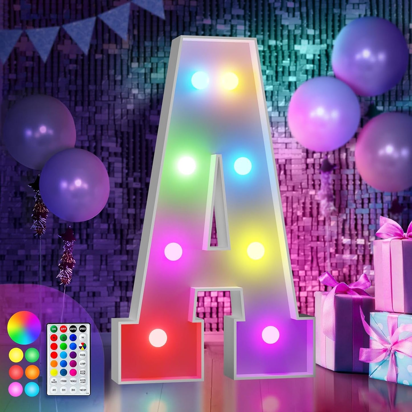 imprsv 3FT Colorful Marquee Light Up Letters A, 18 Colors Light Up Letters Alphabet Sign with Remote, Marry Me Sign, Large Letter for Birthday Engagement Anniversary Wedding Party Decor