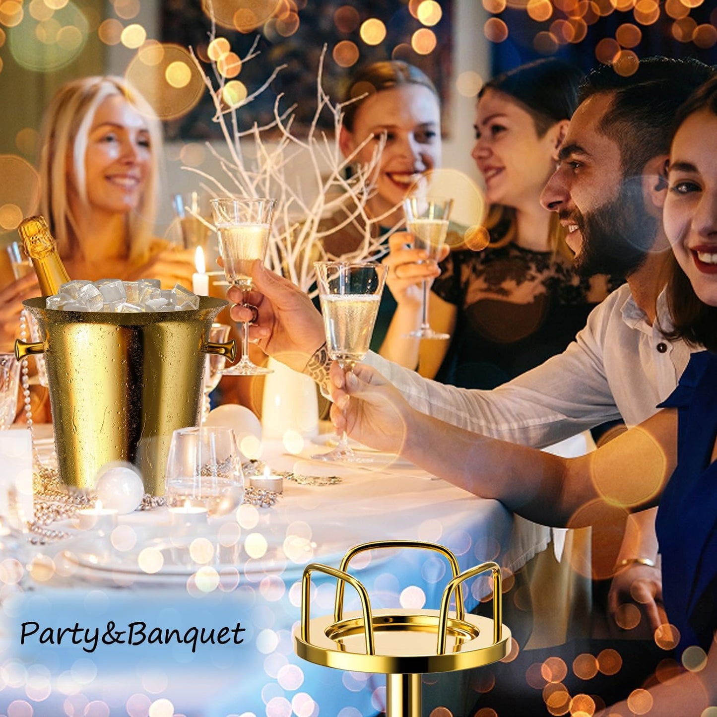 Ice Bucket with Stand Standing Champagne bucket for Party Stainless Steel Wine Bucket Wine Cooler with Stand 5L Wine Chiller for Bar Ktv Weding (gold)