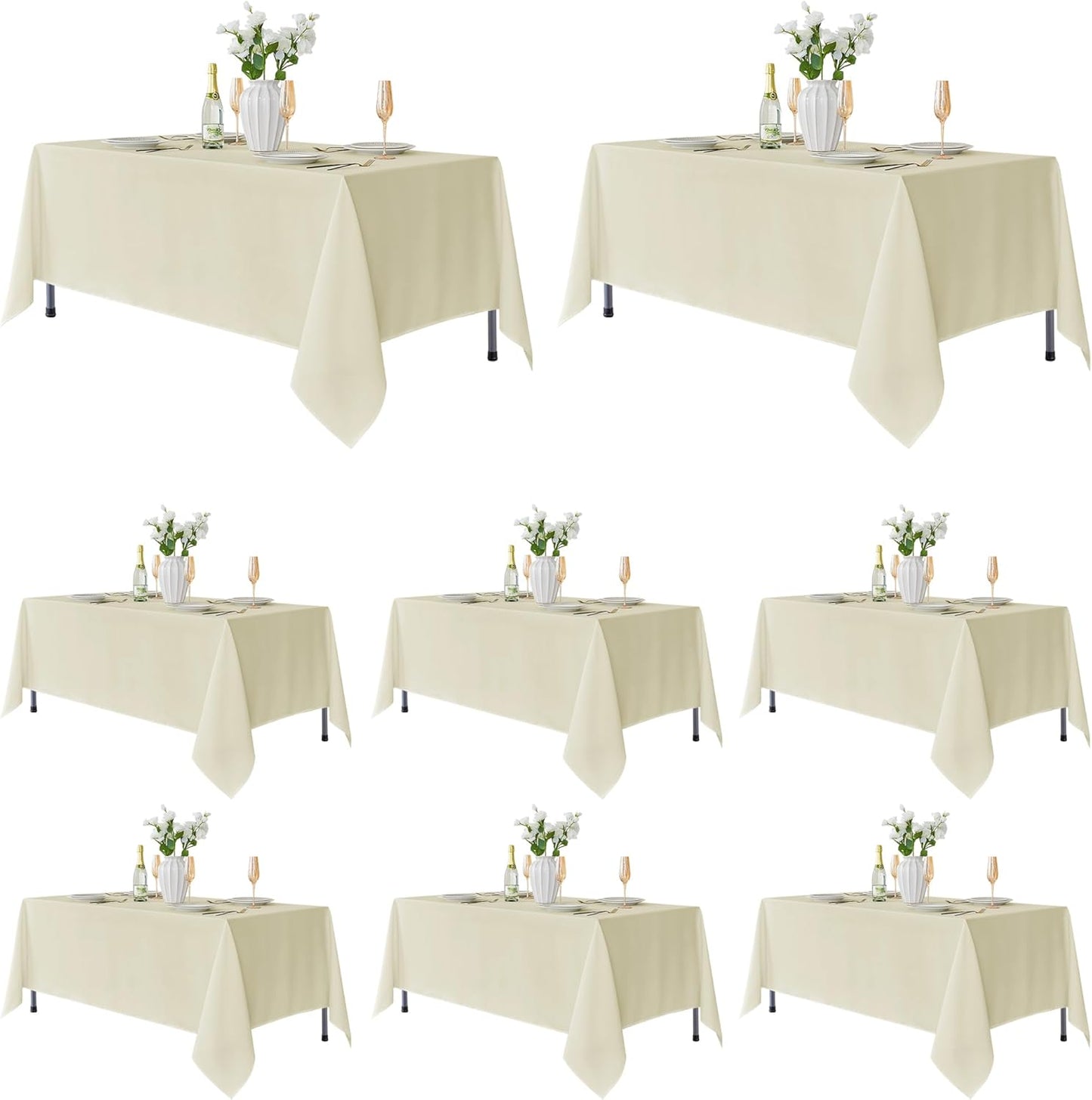 Fitable 8 Pack Table Cloth Rectangle Table: Stain and Wrinkle Resistant Tablecloth Rectangular, Washable Polyester Tablecloths for Wedding Party Dining Banquet Event Catering(Ivory, 70x108 Inch)