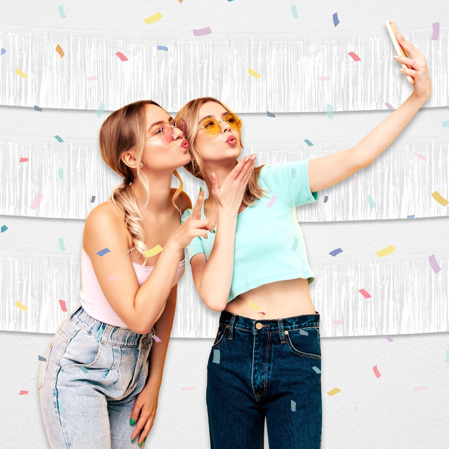 4 Pack 10 Feet White Foil Fringe Garland Metallic Tinsel Streamers Banner Wall Hanging Curtain Backdrop for Parade Floats, Wedding, Graduate, Mother's Day, Birthday Party Decoration