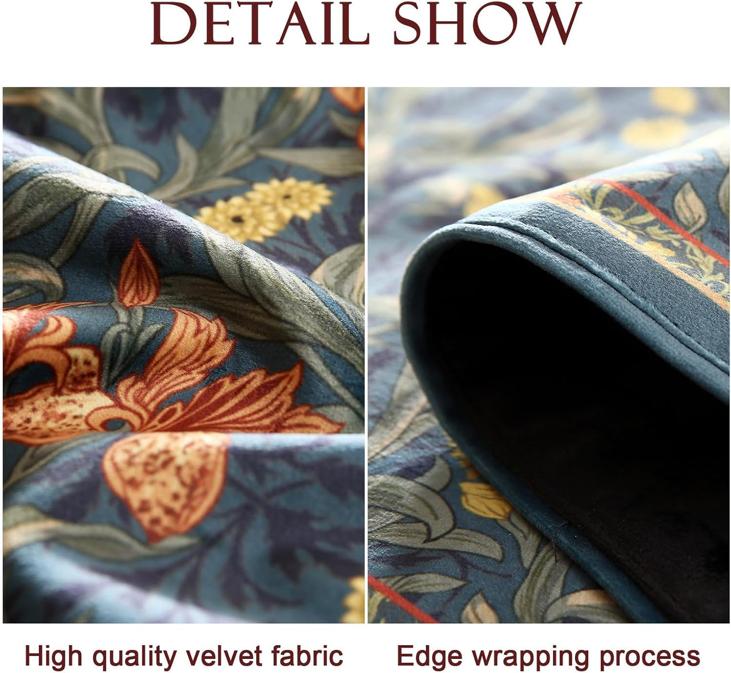 patdrea Designer Casual Wild Floral Velvet Table Runner 102 Inch Long, Dark Blue Occult Bouquets Pattern Table Mat, Decoration for Kitchen Dining Coffee Table Cabinet Banquet Thanksgiving,12"*102"