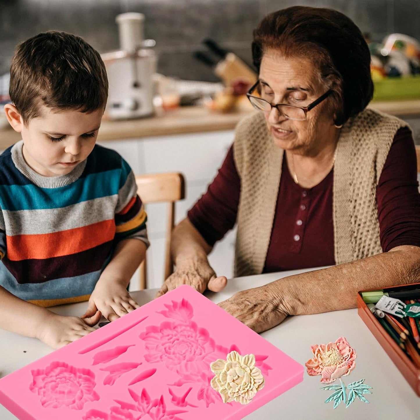 Rose Fondant Molds, Peony Kitchen Baking Silicone Mold, Leaf Chocolate Mold, for Cake Decoration, Flower Paste, Mousse, Jelly, Pudding, Butter, Chewing Gum, Epoxy Resin, Clay