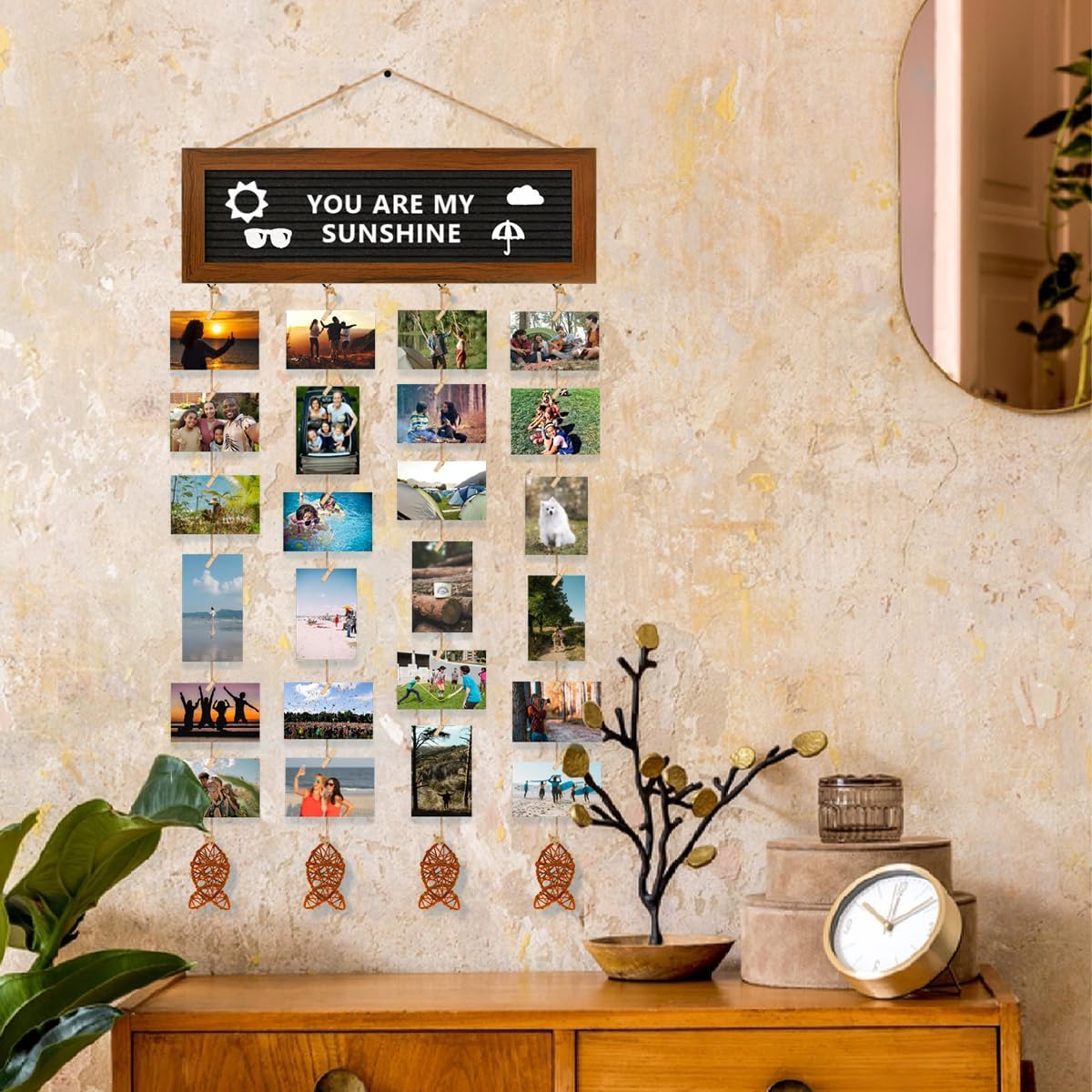 Hanging Photo Display Wall Decor, Picture Frames Collage Felt Letter Board with 270 Letters and 30 Clips, DIY Boho Dorm Room Decor for Wall, Mothers Day Party Birthday Gifts